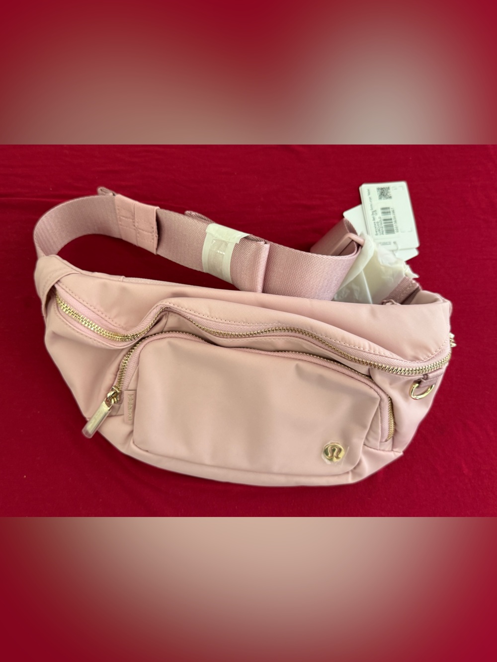 lululemon athletica pink x-large everywhere  Belt Bag with Gold Hardware